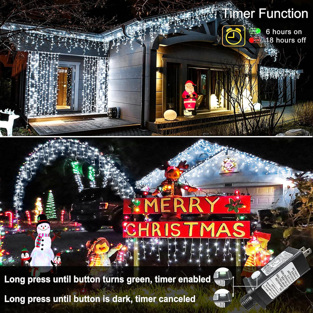 White Christmas Lights Outdoor 66ft 640 LED Icicle Lights for Outside House | Connectable LED String Lights Clear