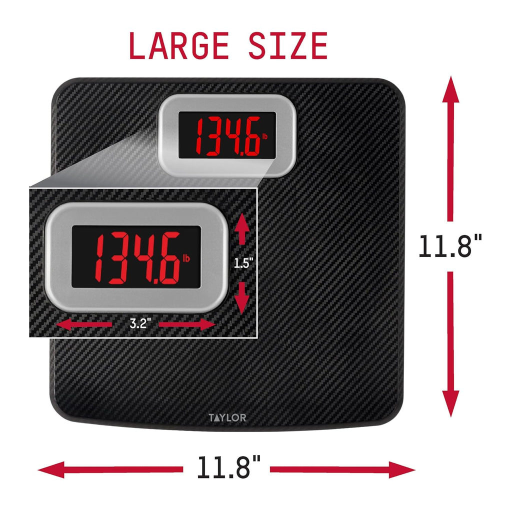Digital Bathroom Scale, Body Weight Scale 400 LB Capacity, Carbon Fiber Anti-Slip Mat, 11.8 x 11.8 Inch Platform, Black