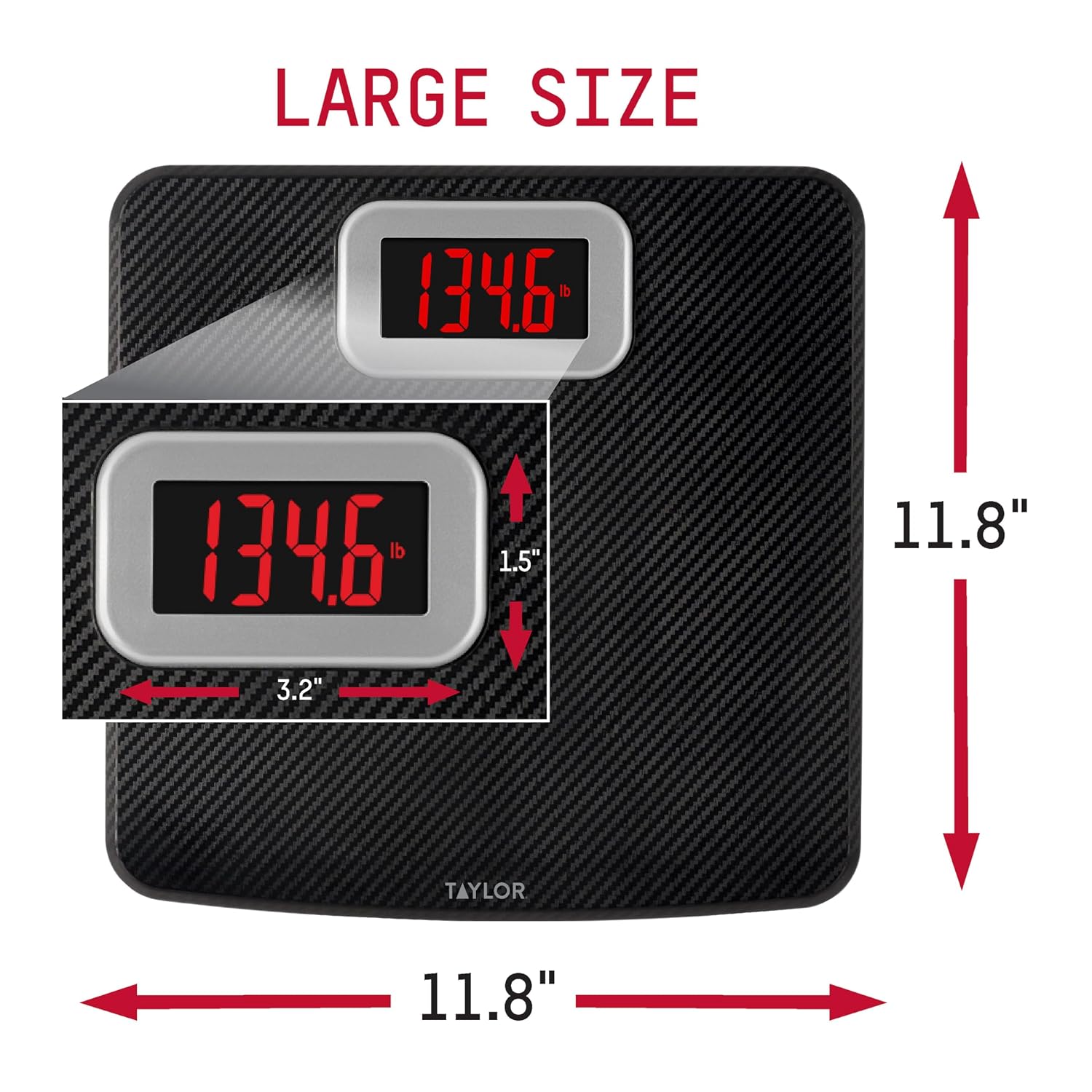 Digital Bathroom Scale, Body Weight Scale 400 LB Capacity, Carbon Fiber Anti-Slip Mat, 11.8 x 11.8 Inch Platform, Black