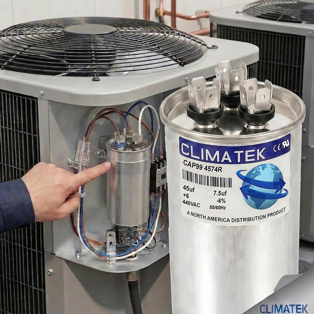 ClimaTek 45 + 7.5 MFD 370/440 Volt Dual Run Capacitor CAP99-4574R | 45/7.5
