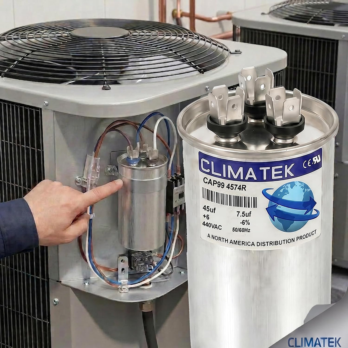 ClimaTek 45 + 7.5 MFD 370/440 Volt Dual Run Capacitor CAP99-4574R | 45/7.5