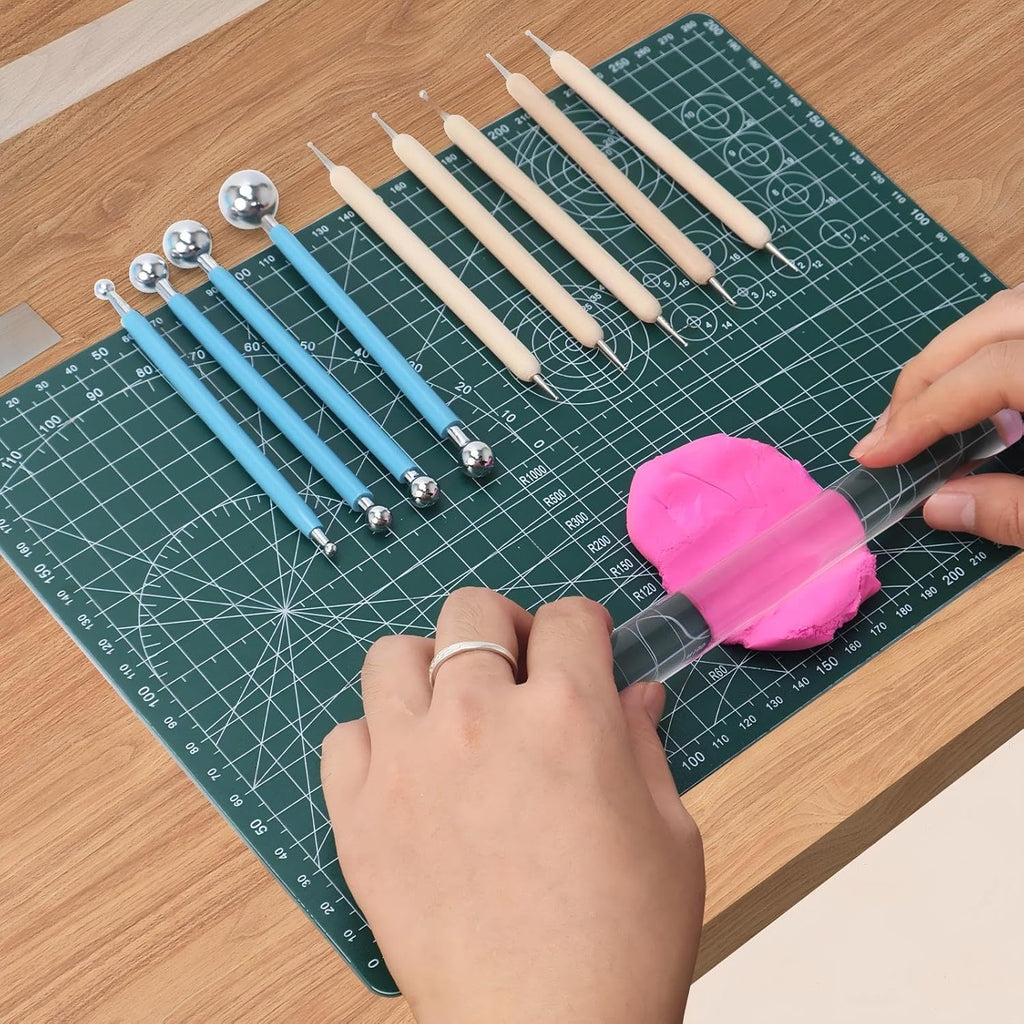 Basic Polymer Clay Tools, Clay Sculpting Tools Acrylic Roller Pin, Clear Rectangle Sheet Press Board, Double-Ended