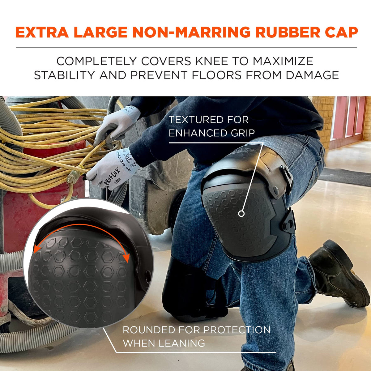 ProFlex 360 Knee Pad, Hinged Design, Hard Shell, Non-Marring Rubber Cap, Extra Large