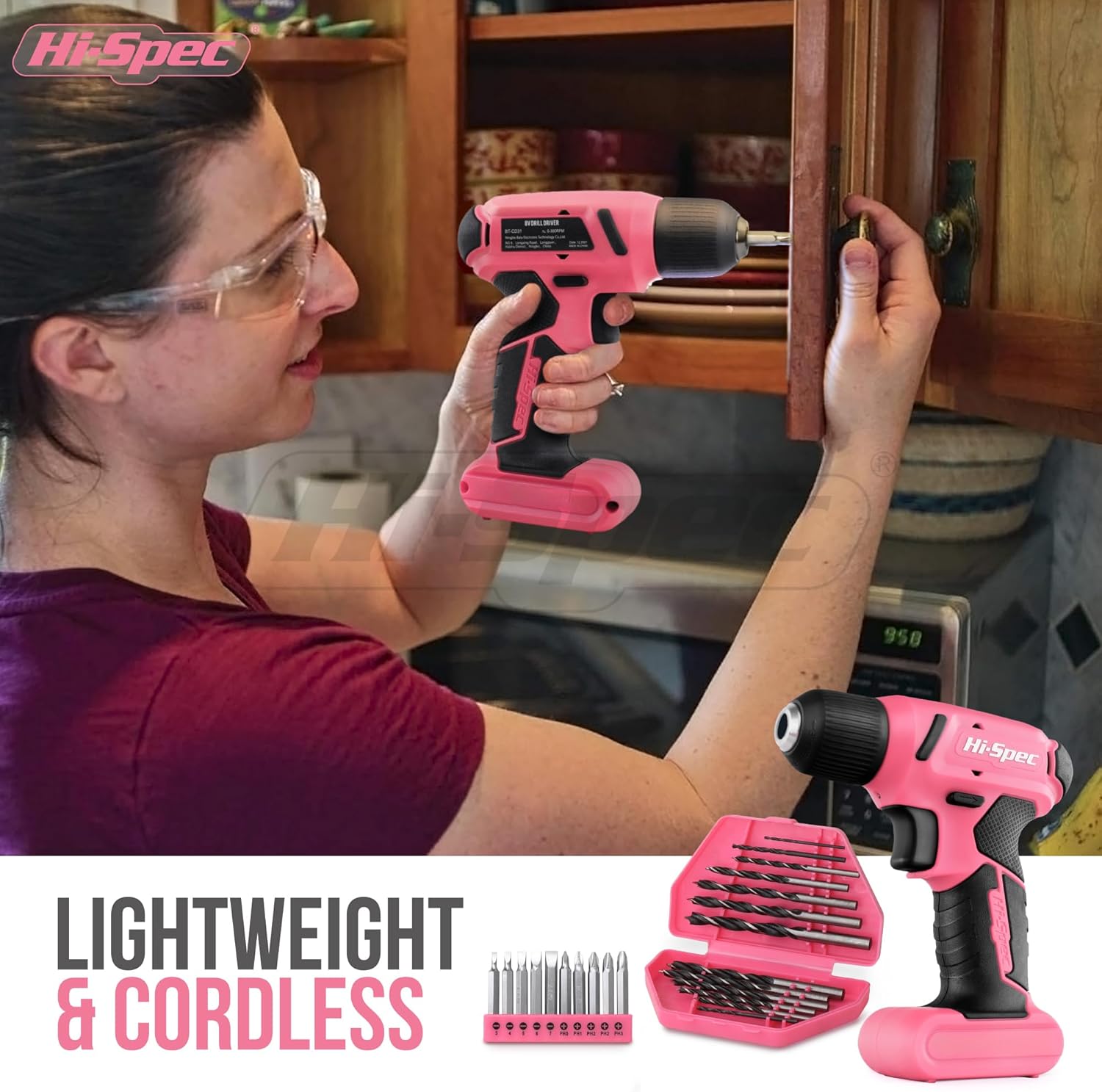 58pc Pink 8V USB Electric Power Cordless Drill Driver and Womens Ladies Home DIY Tool Kit Set. Screwdrivers, Drill