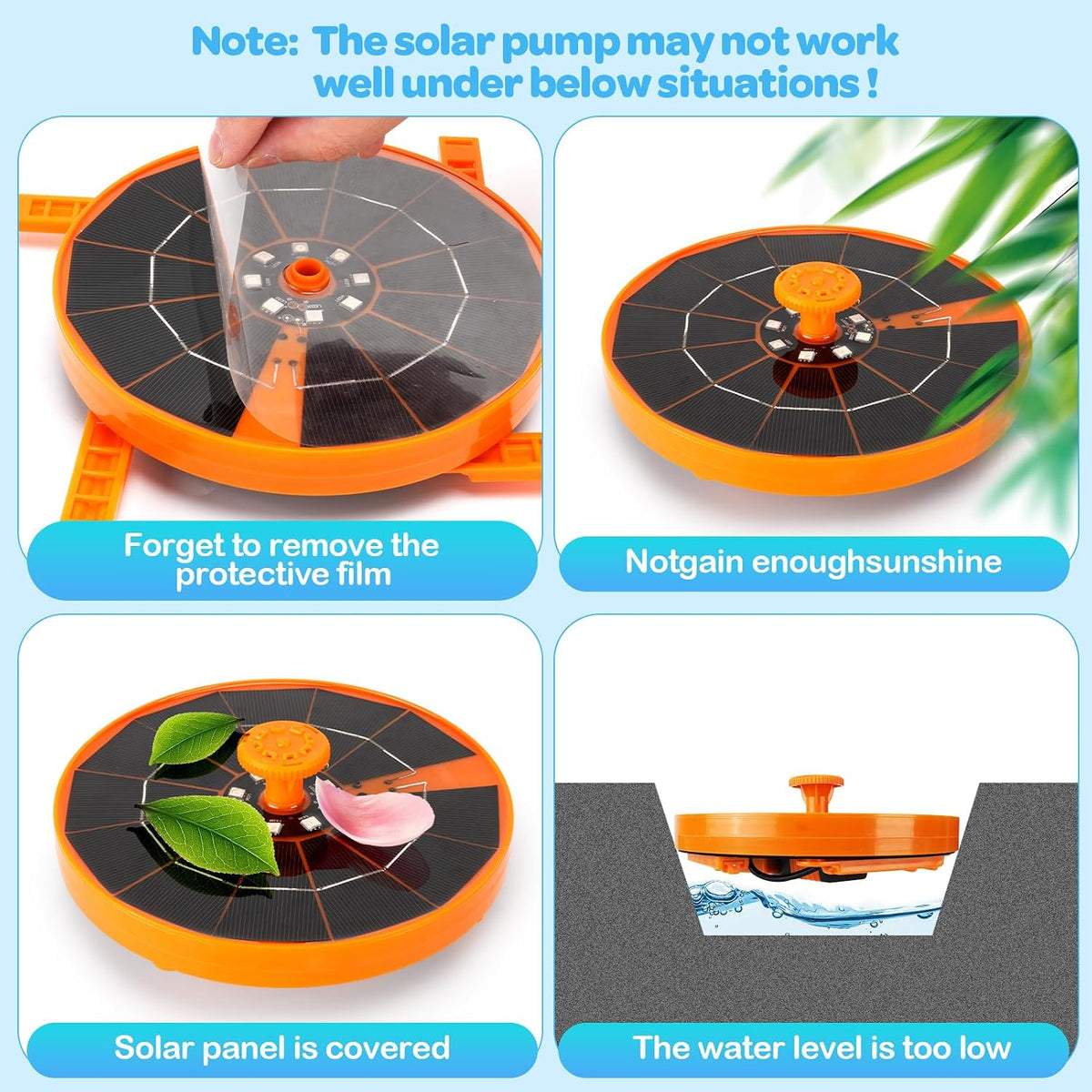 Solar-powered fountain, floating solar fountain pump, suitable for bird baths, gardens, ponds, swimming pools, and