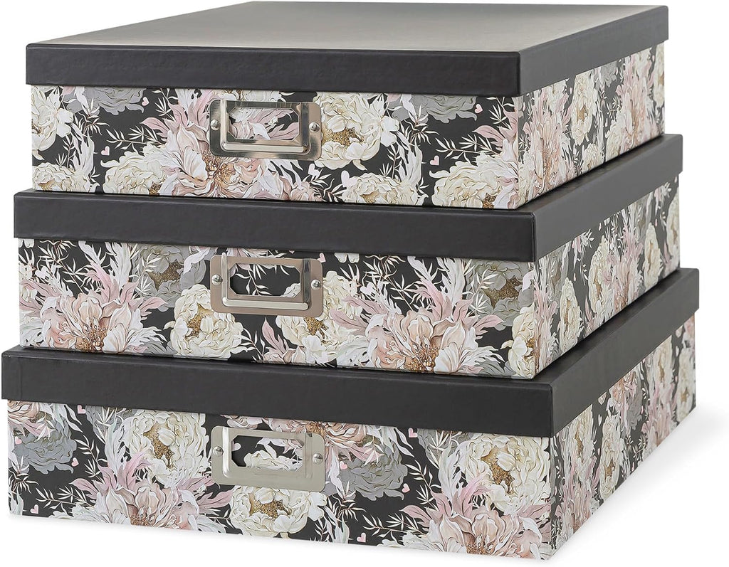 Floral Jumbo Scrapbook Storage Boxes with Lids, Set of 3