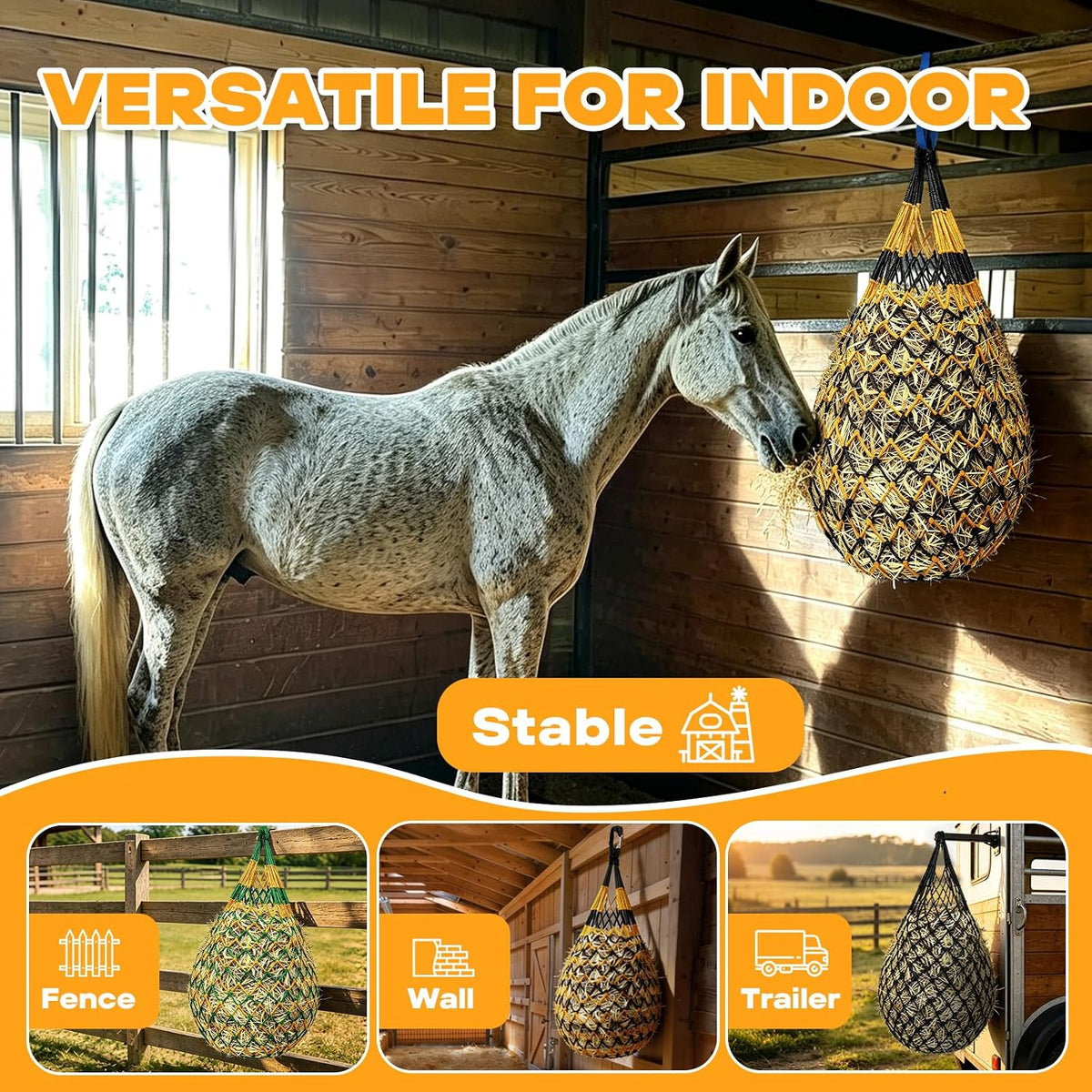 Hay Nets for Horses & Goats, 6 Pack Slow Feed Hay Bags, 3-4 Flakes
