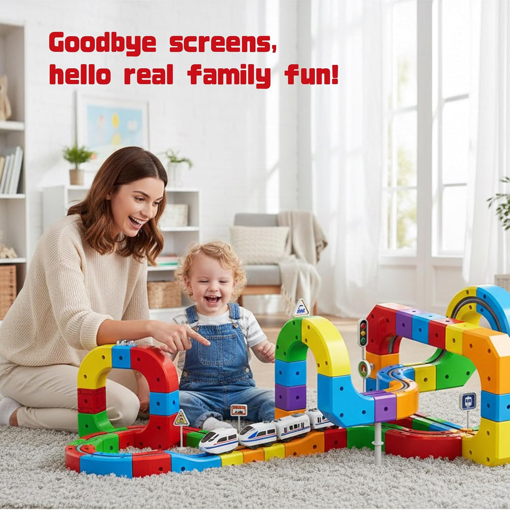 Electric Train Set for Kids Ages 3-8 - Modular 3D Flexible Race Track Building Toy with Gravity-Defying 360°