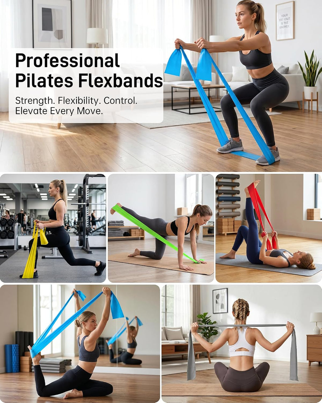 Pilates Flexbands, 5-Pack Latex-Free Resistance Bands Set – Exercise Bands for Pilates, Yoga, Stretching & Physical