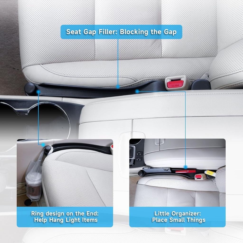 Car Seat Gap Filler Set of 2, Soft Foam Multifunctional Seat Side Gap Filler with Organizer & Hook Function, 3in1 Gap