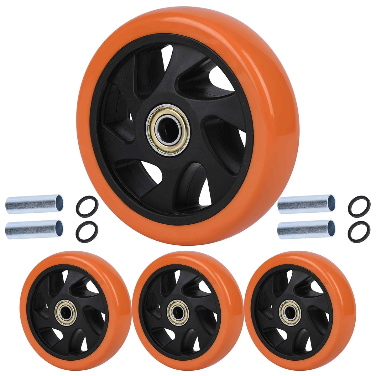 5" Caster Replacement Wheels Heavy Duty Polyurethane 4 Pack Orange