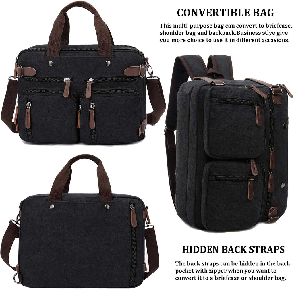 3 In 1 Canvas Convertible Laptop Bag for Men Women, 17.3 inch Laptop Messenger Bag Work Briefcase, Computer Shoulder