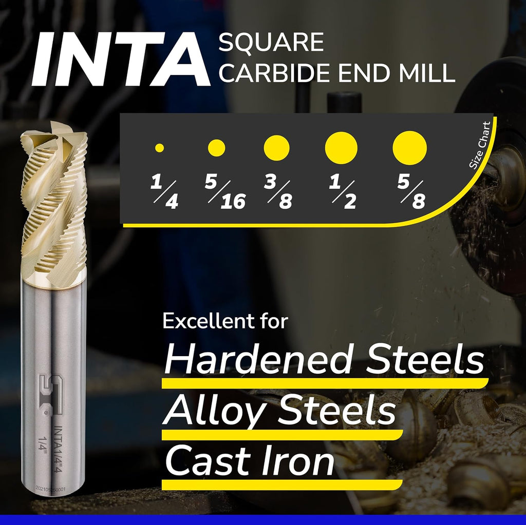 SPEED TIGER INTA Carbide Roughing End Mill - for Alloy Steels/Hardened Steels - Micro Grain Carbide End Mill - ZrN-A Coating - 4-Flute - INTA1/4-4 (1 Piece, 1/4")