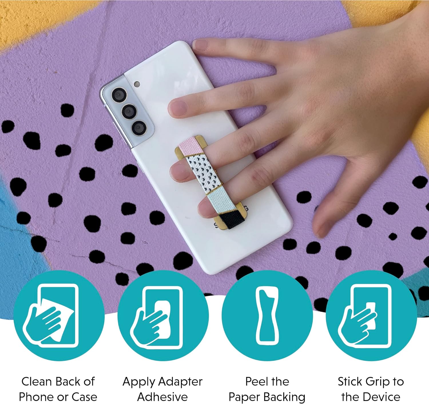 Universal Phone Grip for Smartphones & Mini Tablets - Phone Holder for Hand - Wireless Charging Compatible - Made in