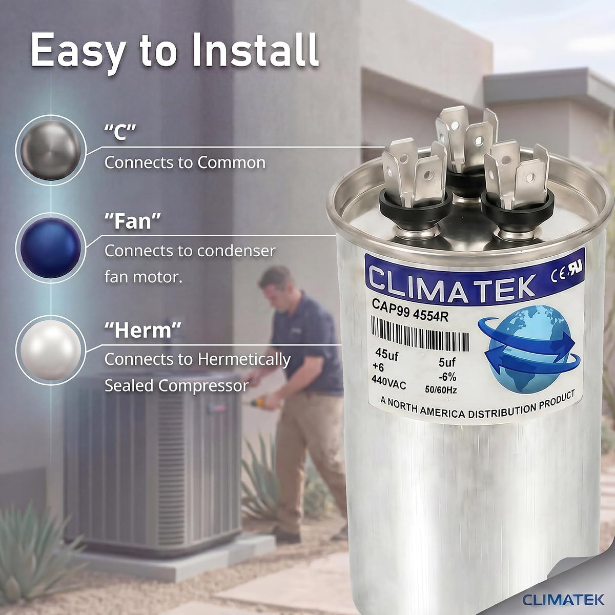 ClimaTek Round Capacitor Replaces Carrier # P291-4554RS