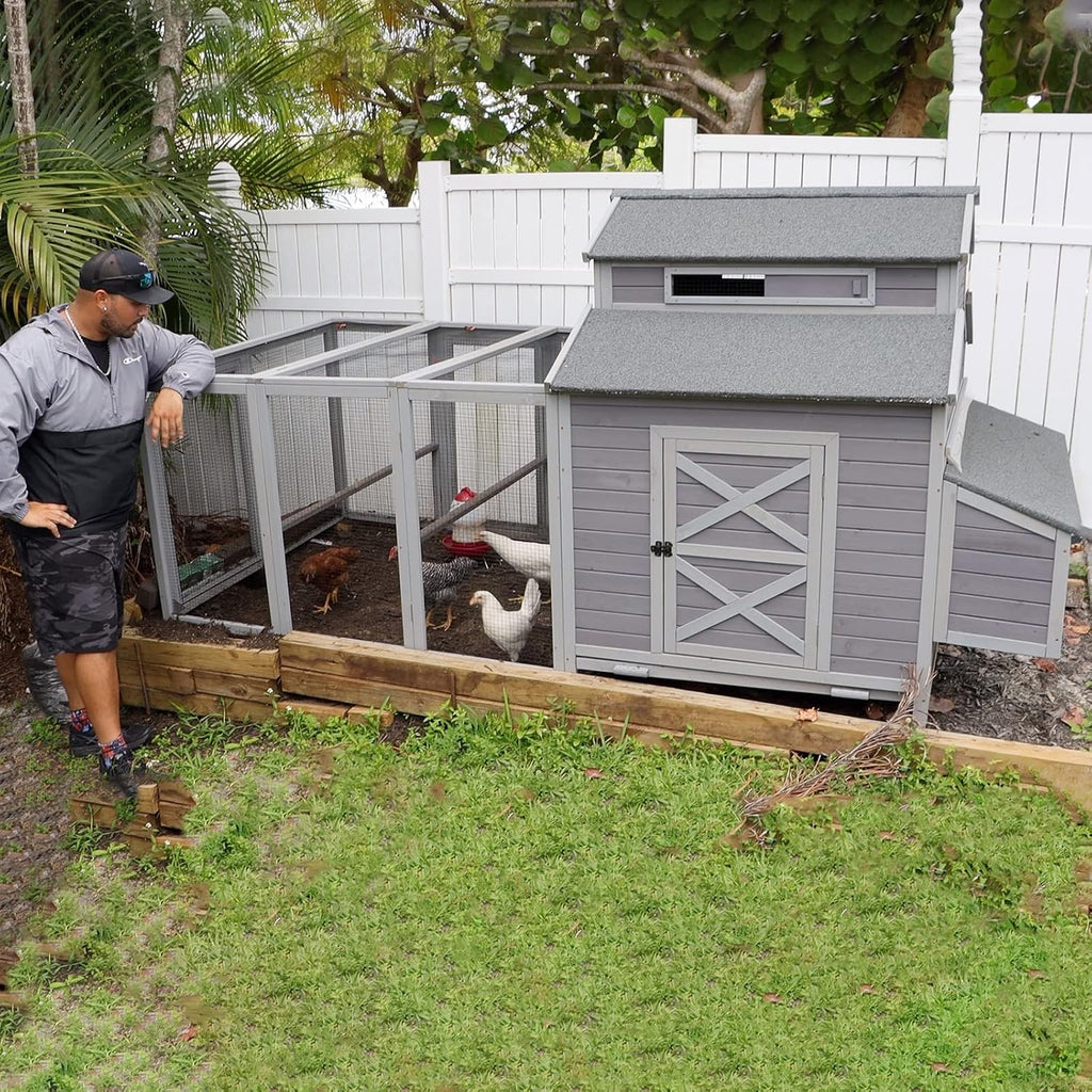 Chicken Coop Large Hen House for 8-10 Chickens Wooden Poultry Cage with Run and Nesting Box 115in