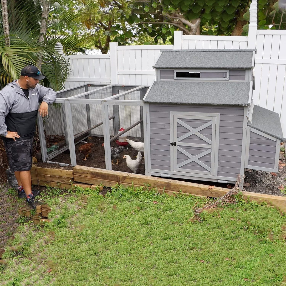 Chicken Coop Large Hen House for 8-10 Chickens Wooden Poultry Cage with Run and Nesting Box 115in