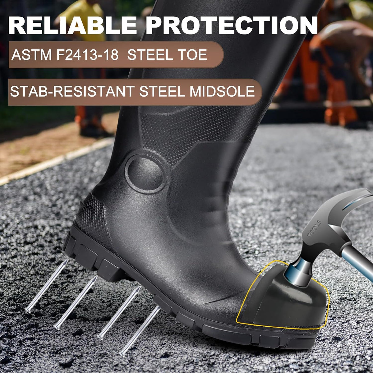 Steel Toe Rubber Work Boots for Men Waterproof Rain Boots | Safety Toe, Puncture-Proof & Oil Resistant Sole