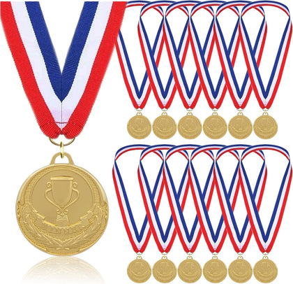 12 Pieces Gold Medals for Awards - Winner Medal Metal with Neck Ribbon Prizes for Kids, Adults, Sports Day, Spelling