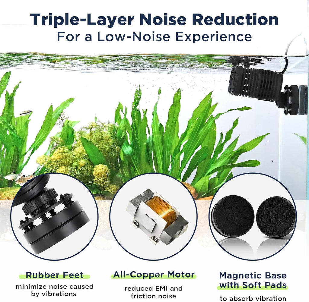 1585GPH Aquarium Wave Maker, Submersible Circulation Pump with Magnetic Mount for 40-80 Gallon Fish Tanks, Dual
