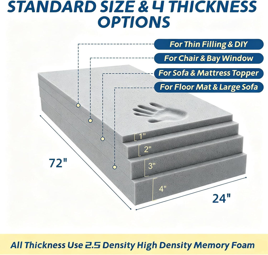 High Density Upholstery Foam Padding Thick 1"X24"X74" Gel Memory Foam