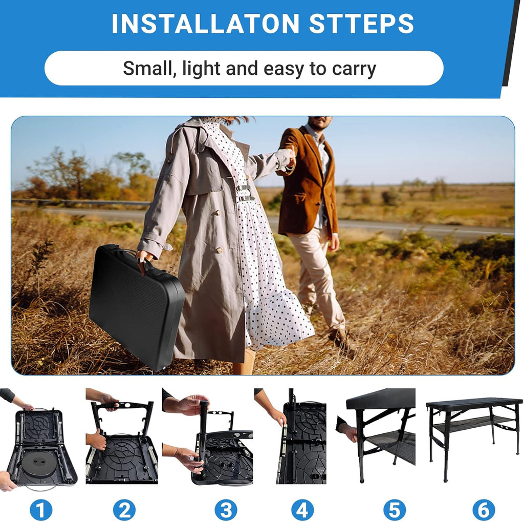 Portable Folding Table and Stool Set, Lightweight Foldable Table & Collapsible Stool for Camping Picnic Beach