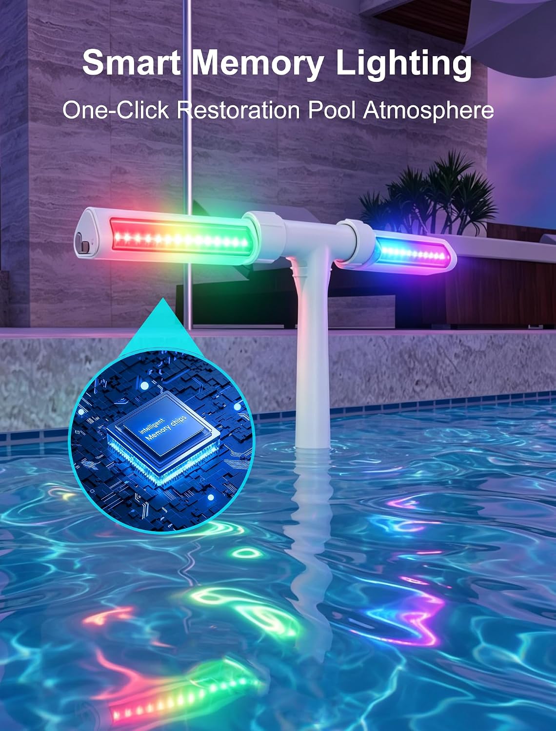 Pool Fountain with Rainbow Lights for Above Ground/Inground, Gray | 10-Color LED Lights, Dual Adjustable Pool
