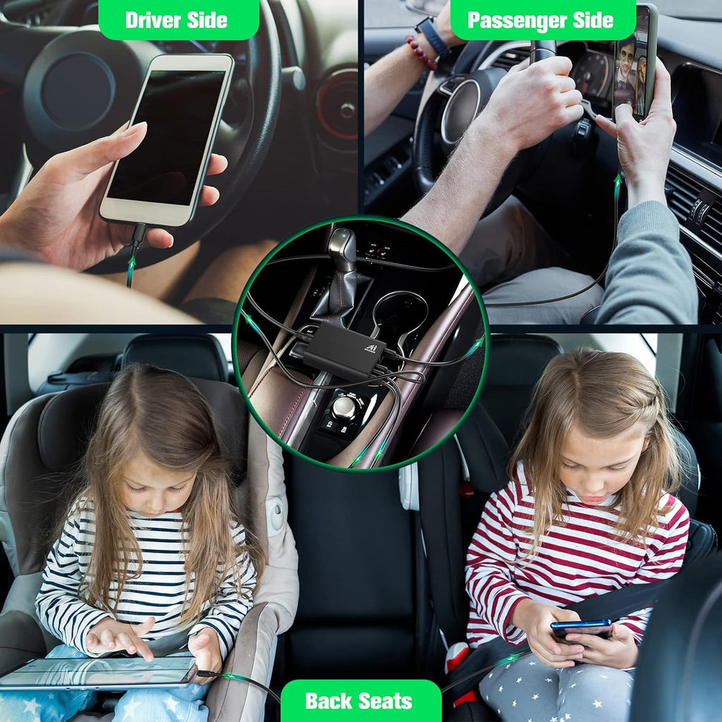 Multi Ports USB Car Charger, 96W 6 Port QC3.0 Fast Adapter Multiple Ports, with Four Quick Charge 3.0 Port, 12V-24V