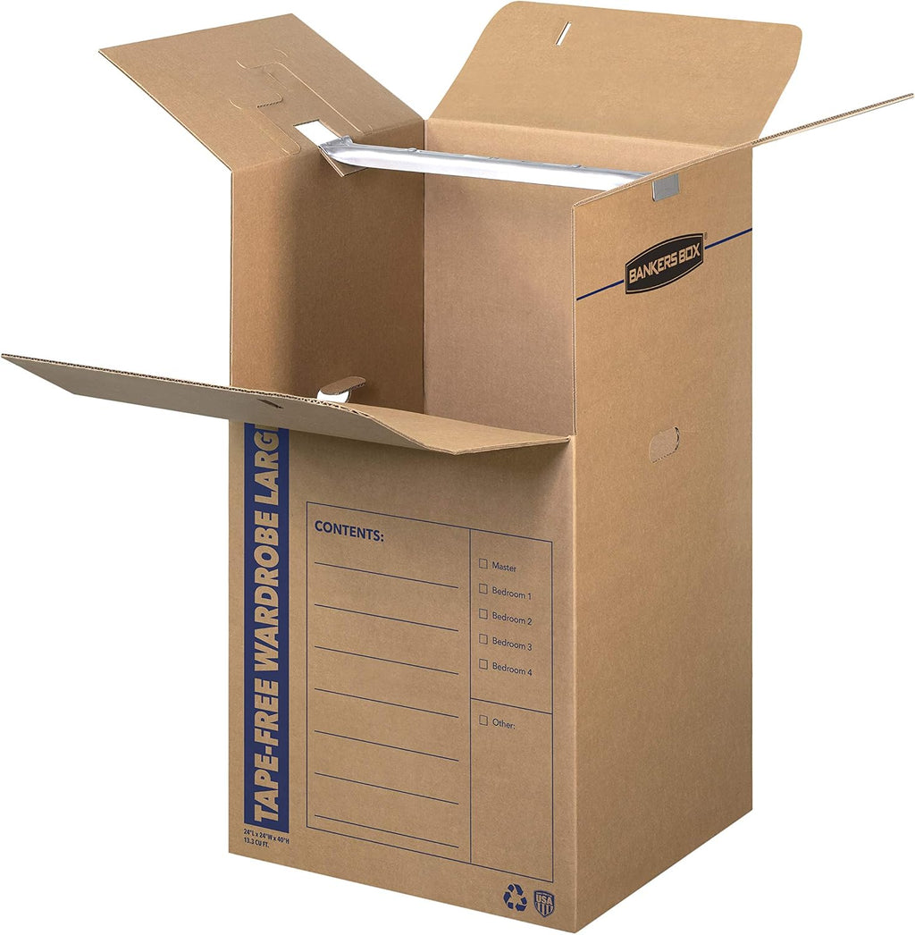 3-Pack Tall Tape-Free Wardrobe Moving Boxes, 24" x 24" x 40"