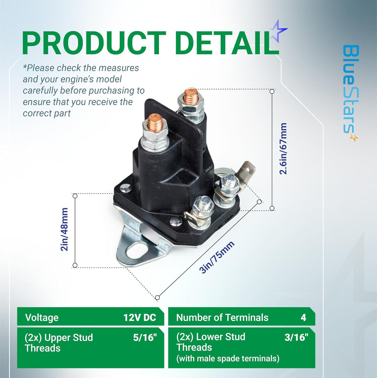 BlueStars 12V 4-Terminal 117-1197 Starter Solenoid - for Exmark Toro