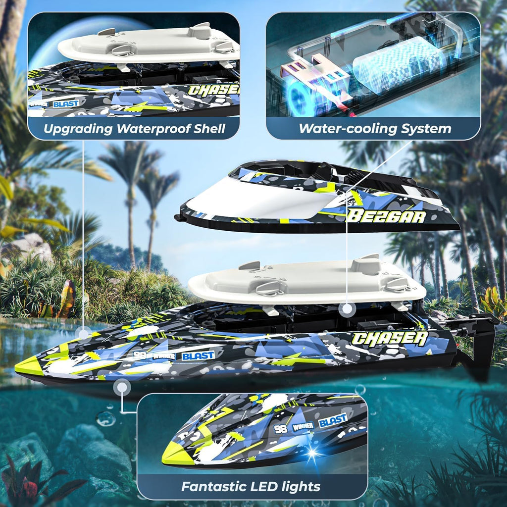 TX123 Remote Control Boats - Fast Speed RC Boat 32+ KPH with Suitcase for Lakes & Pools & Salt Water | 32 KPH High