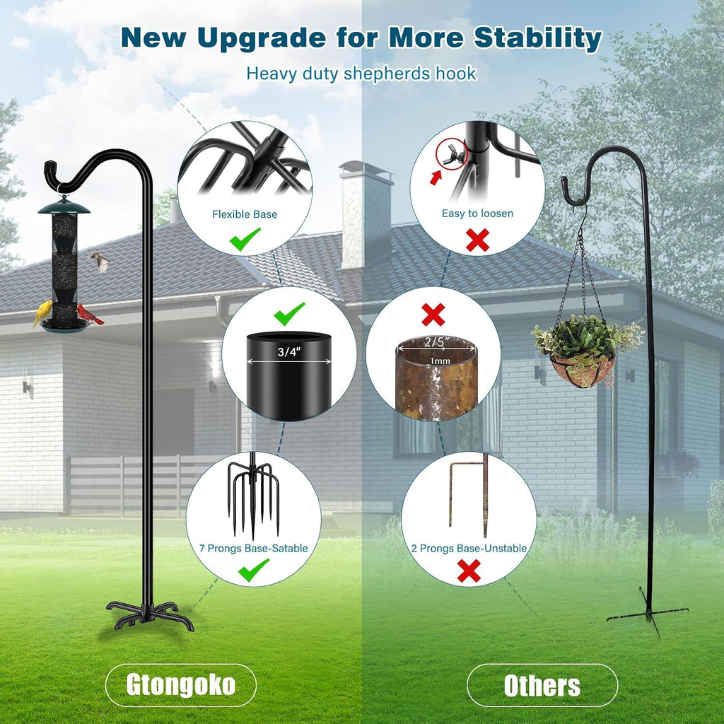 Shepherds Hook for Outdoor, 92 Inch Bird Feeder Pole with 7 Prongs Base, 3/4 Inch Thick Heavy Duty Adjustable Garden
