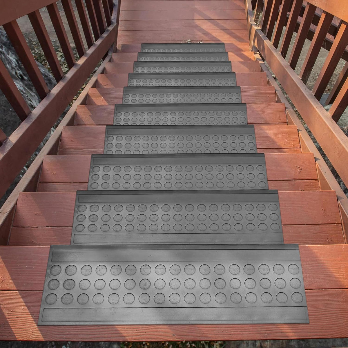 Outdoor Bullnose Stair Treads – Coin Heavy-Duty Non Slip Stair Mats – Strong Grip for Concrete, Brick & Textured
