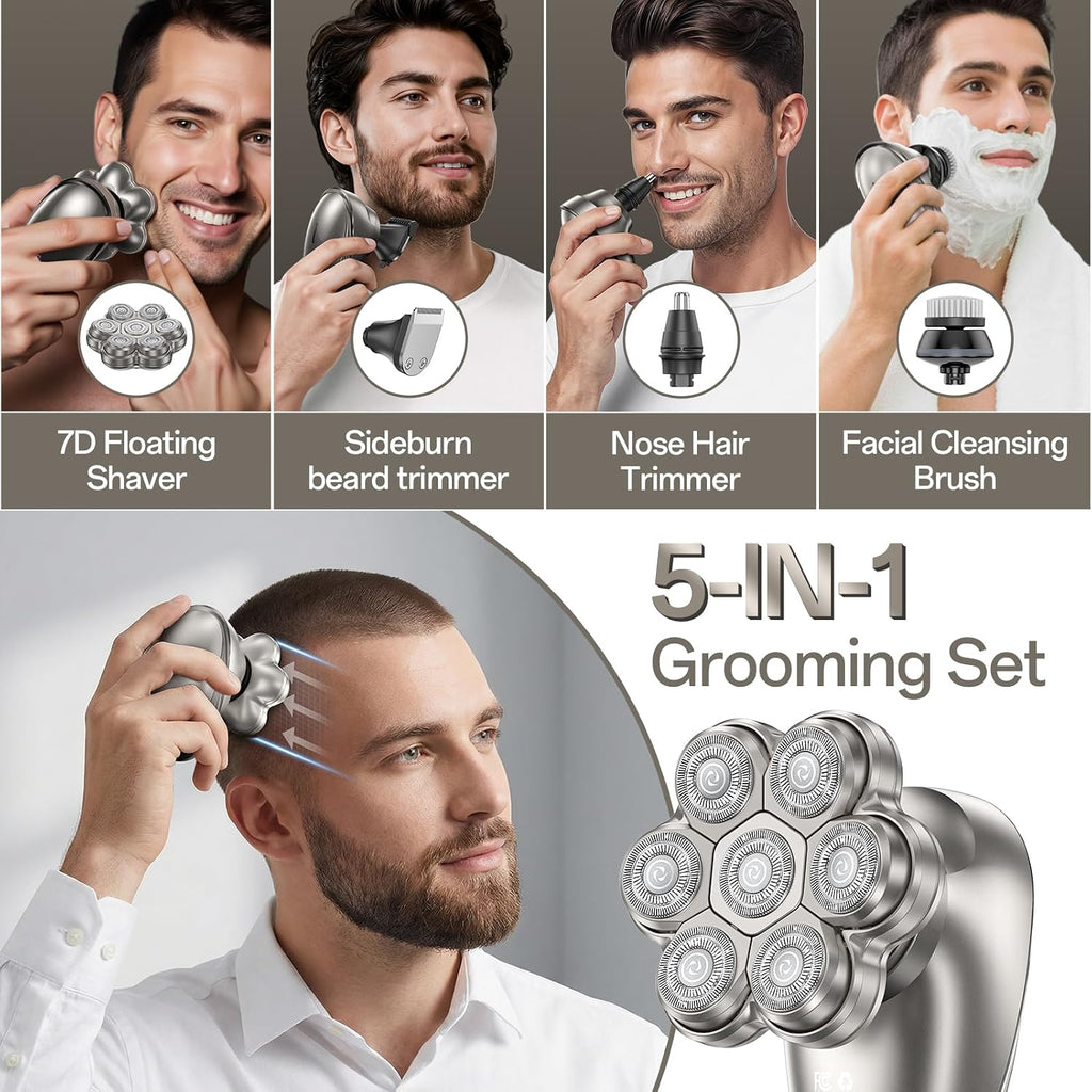 Head Shavers for Bald Men – Electric Razor for Men, 7D Magnetic Electric Shavers for Men, IPX7 Waterproof 5-in-1