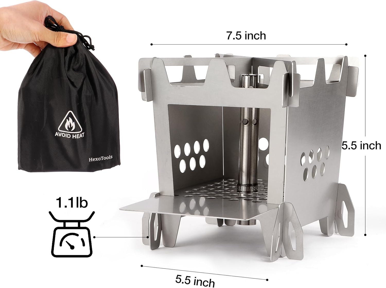 Wood Burning Camping Rocket Stove, Portable Backpacking Stainless Steel Wood Stove Camping Gear Accessories for