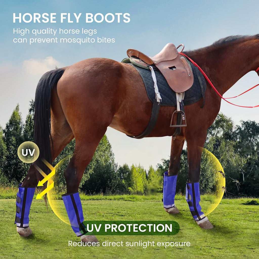 Fly Boots for Horses Set of 4 Leg Wraps Protection, Mesh Horse Fly Leggings Breathable Tendon Boots for Reduces