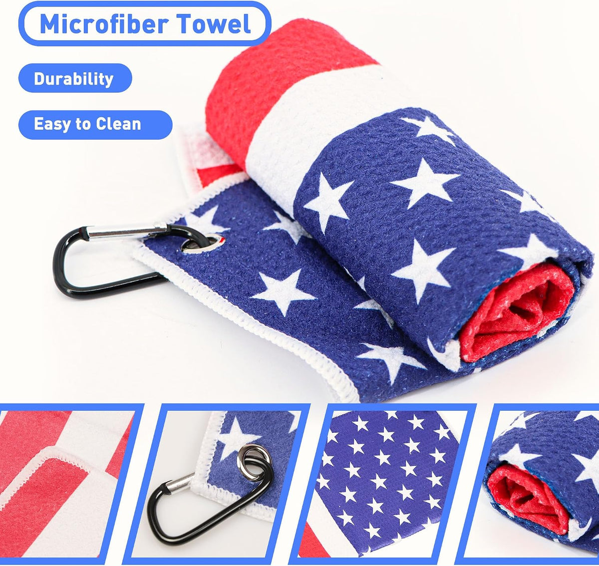 Golf Club Brush and Amercian Flag Golf Towels, Golf Groove Cleaner Cleaning kit, Golf Accessories Cleaner Tool with