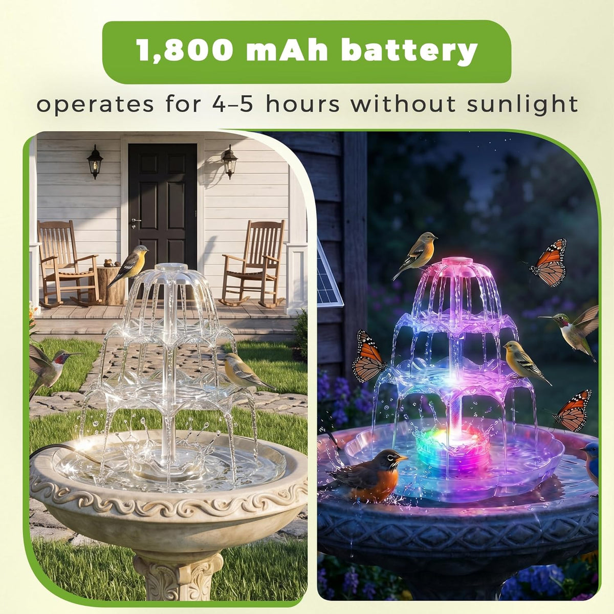6.5W Solar Bird Bath Fountains with Lights, 3 Tiered Bird Bath