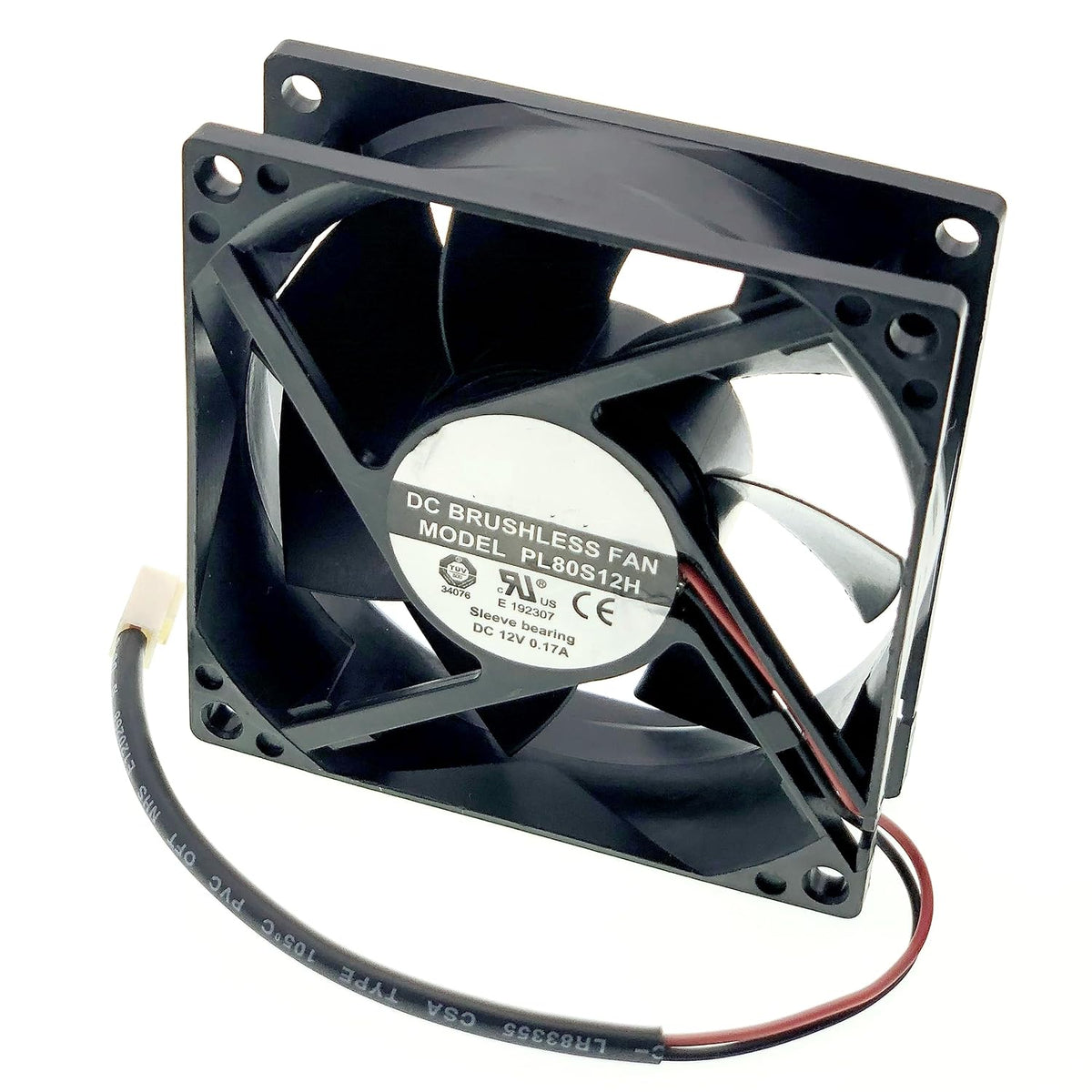 New Cooling Fan for PL80S12H DC 12V 0.17A 2-Wire Size: 80x80x25mm.