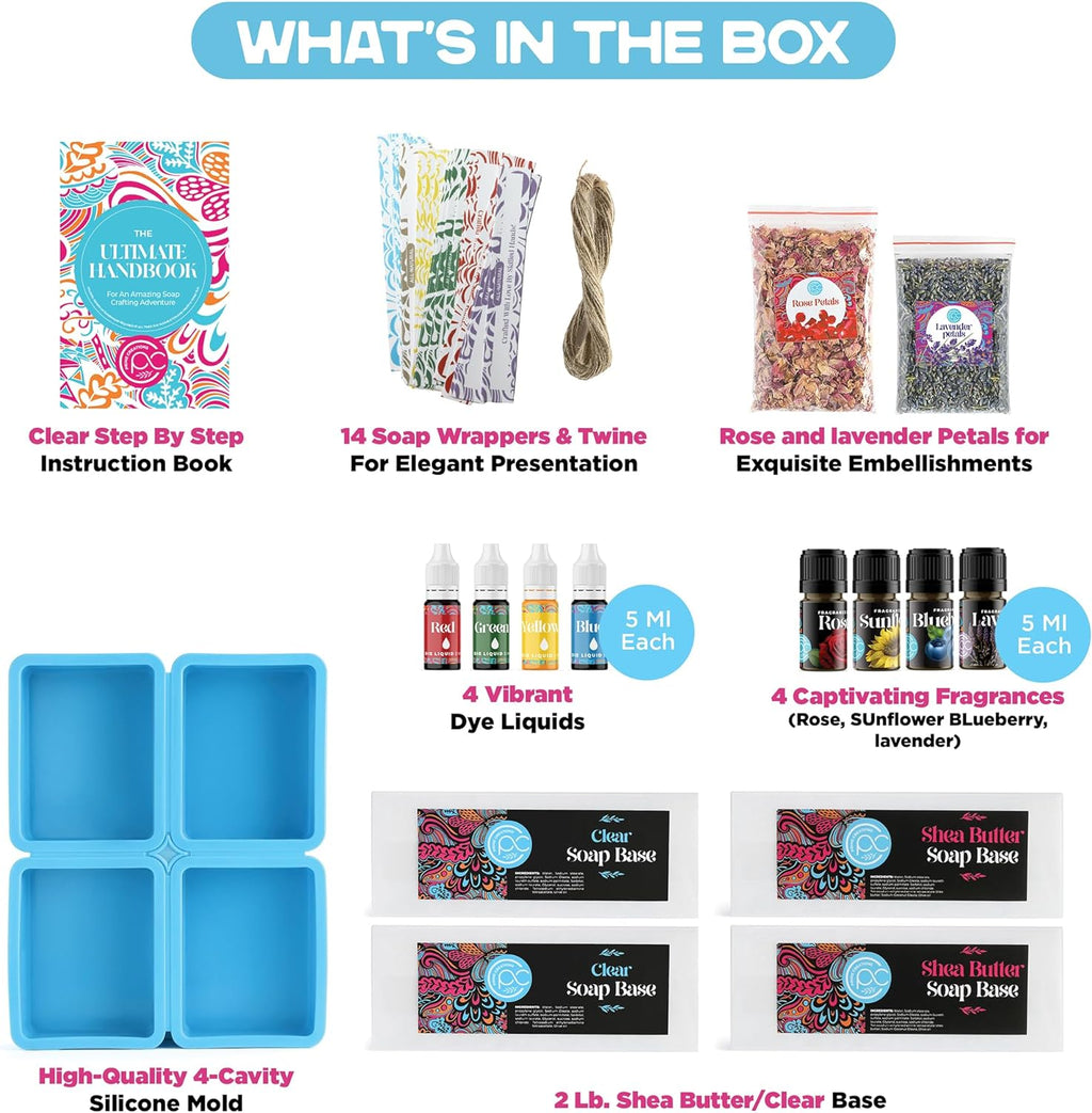 Soap Making Kit - Soap Making Supplies melt and Pour - DIY Set for Adults and Kids, Includes soap Base, Silicone