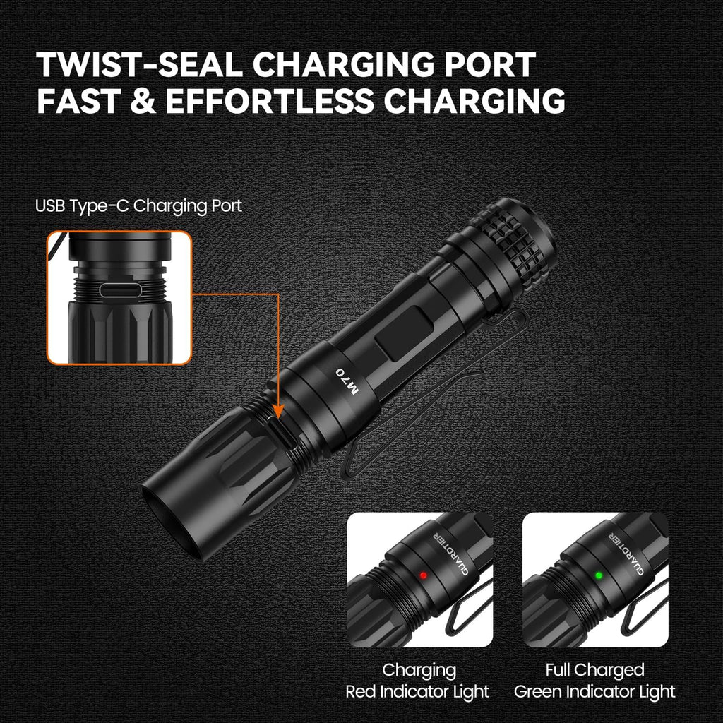 M70 EDC Flashlight 1100 Lumens, USB-C Rechargeable Pocket Light with Clip, 5 Modes Compact LED Light for Camping