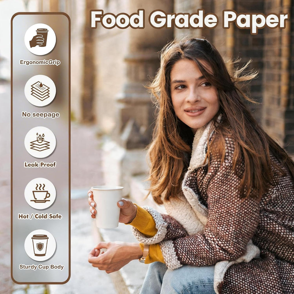 Coffee Cups 12 oz 100 Count Disposable Paper Coffee Cups White