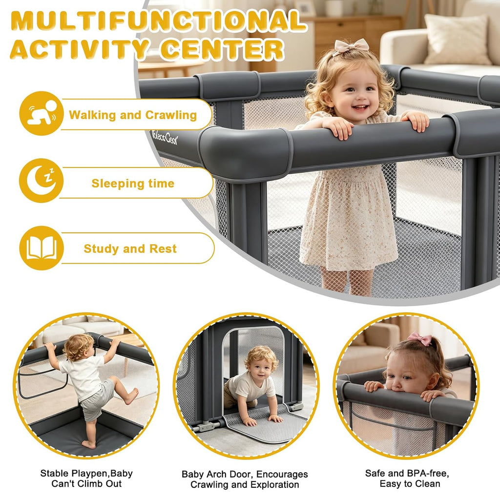 Foldable Baby Playpen, 50"x50" Playpen for Babies and Toddlers, Portable Play Yard with Mat, Baby Fence Play Area