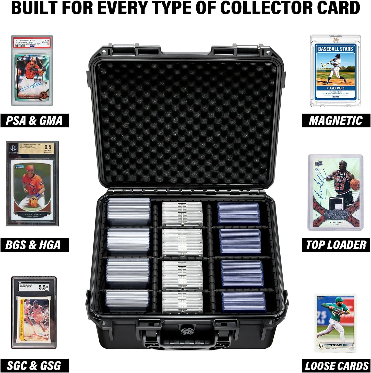 Graded Card Case Storage Box for Sports & Trading Cards | Fits PSA | CSG | CGC | BGS Slabs, Toploaders & Magnetic