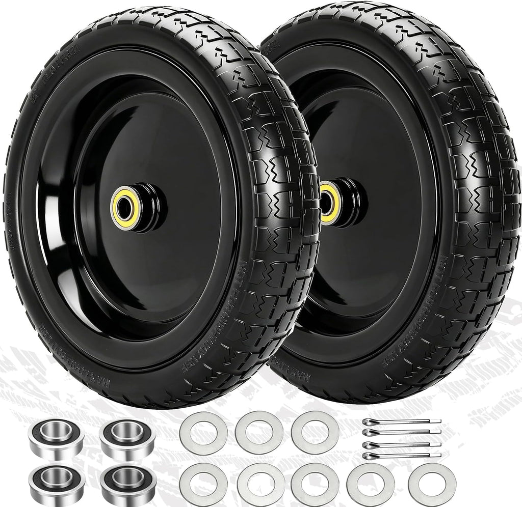 13" Flat Free Wheels Replacement for GOR Garden Cart Tires, 4.00-6 Solid Tires with 5/8"Bearings, 13" No Flat Wheels