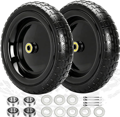 13" Flat Free Wheels Replacement for GOR Garden Cart Tires, 4.00-6 Solid Tires with 5/8"Bearings, 13" No Flat Wheels
