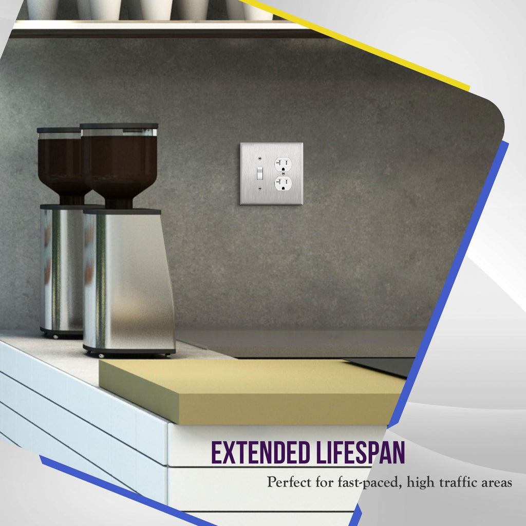ENERLITES Combination Toggle & Duplex Metal Wall Plate, Midsize, Silver