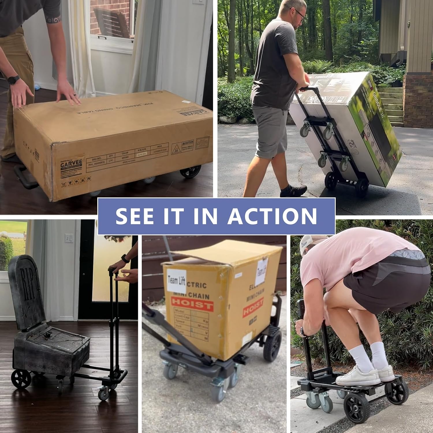 3-in-1 Convertible Dolly Cart with Wheels, 600LBS Heavy Duty Hand Truck Dolly, Hand Truck with Adjustable Handle
