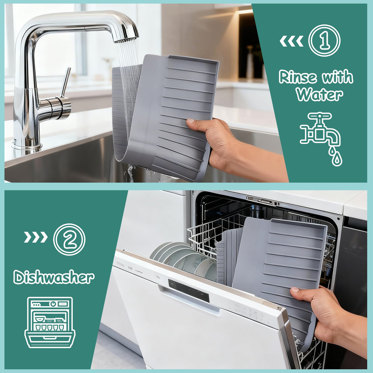 Silicone Sink Edge Protector Splash Guard, 30x4 Inch with Suction Cups & 5°Tilt, Cuttable for Kitchen Bathroom