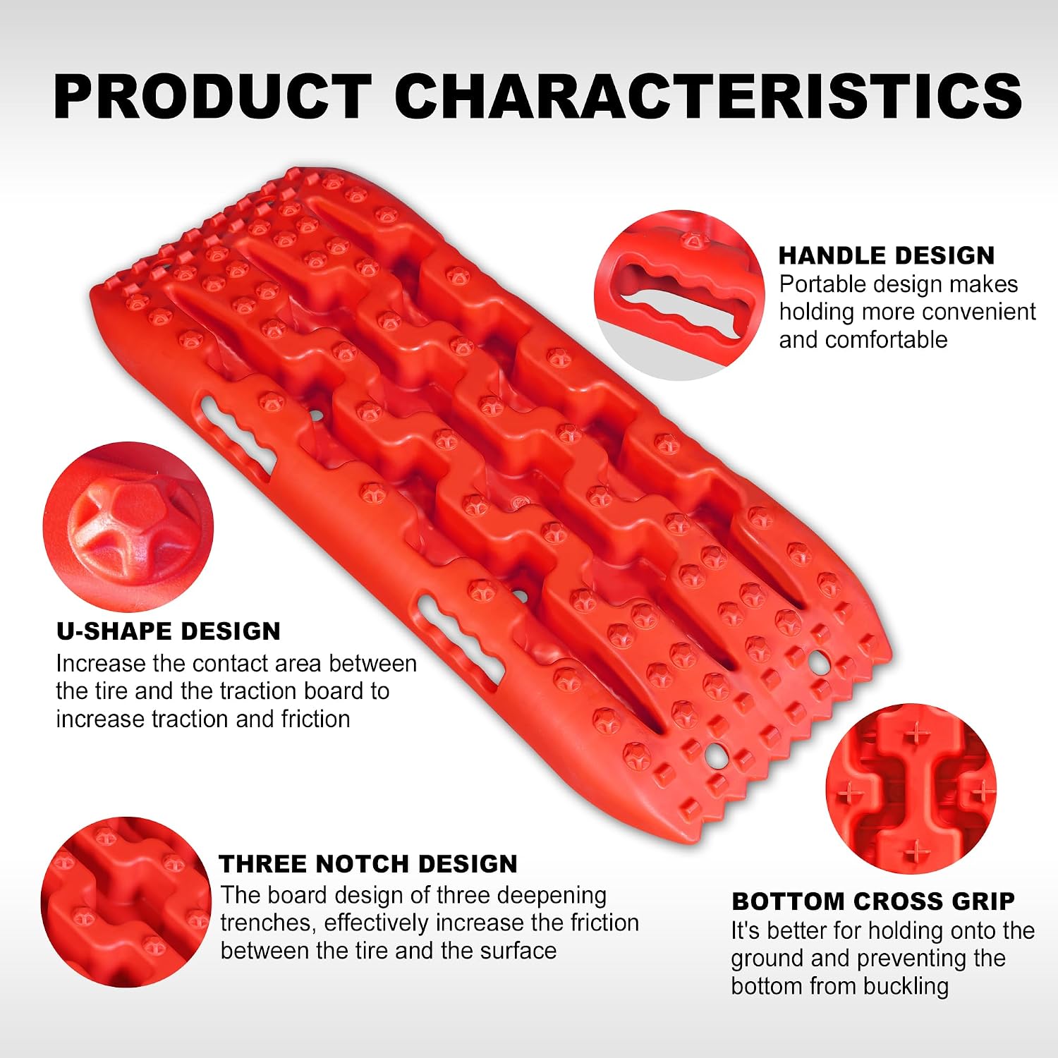 27-Inch Off-Road Traction Boards, Recovery Tracks, and Traction Mat Set for Snow, Mud and Sand Rescue